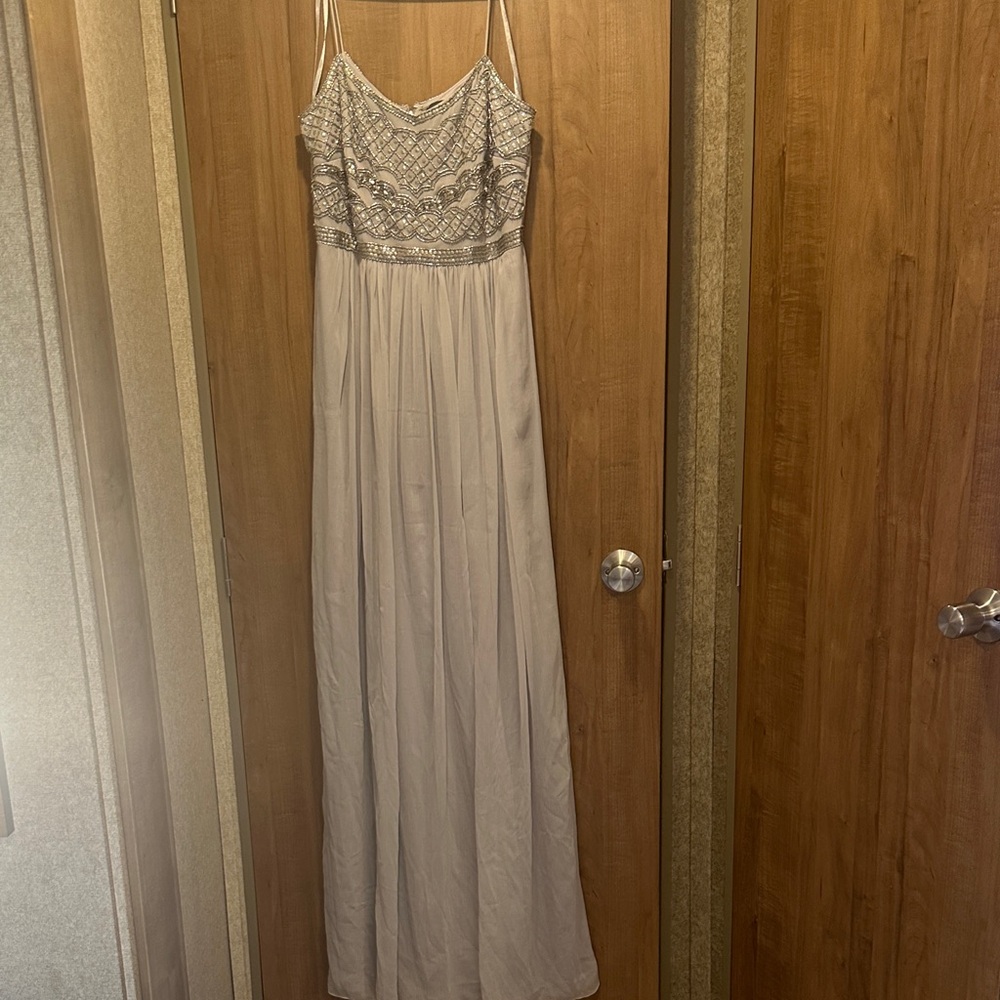 Chic Silver Maxi Dress with Beaded Bodice